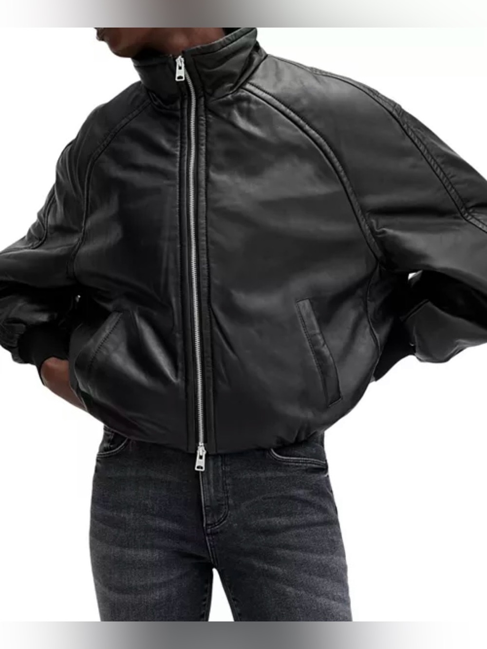 ALLSAINTS Rowan Leather Bomber Jacket Black Sz10/M